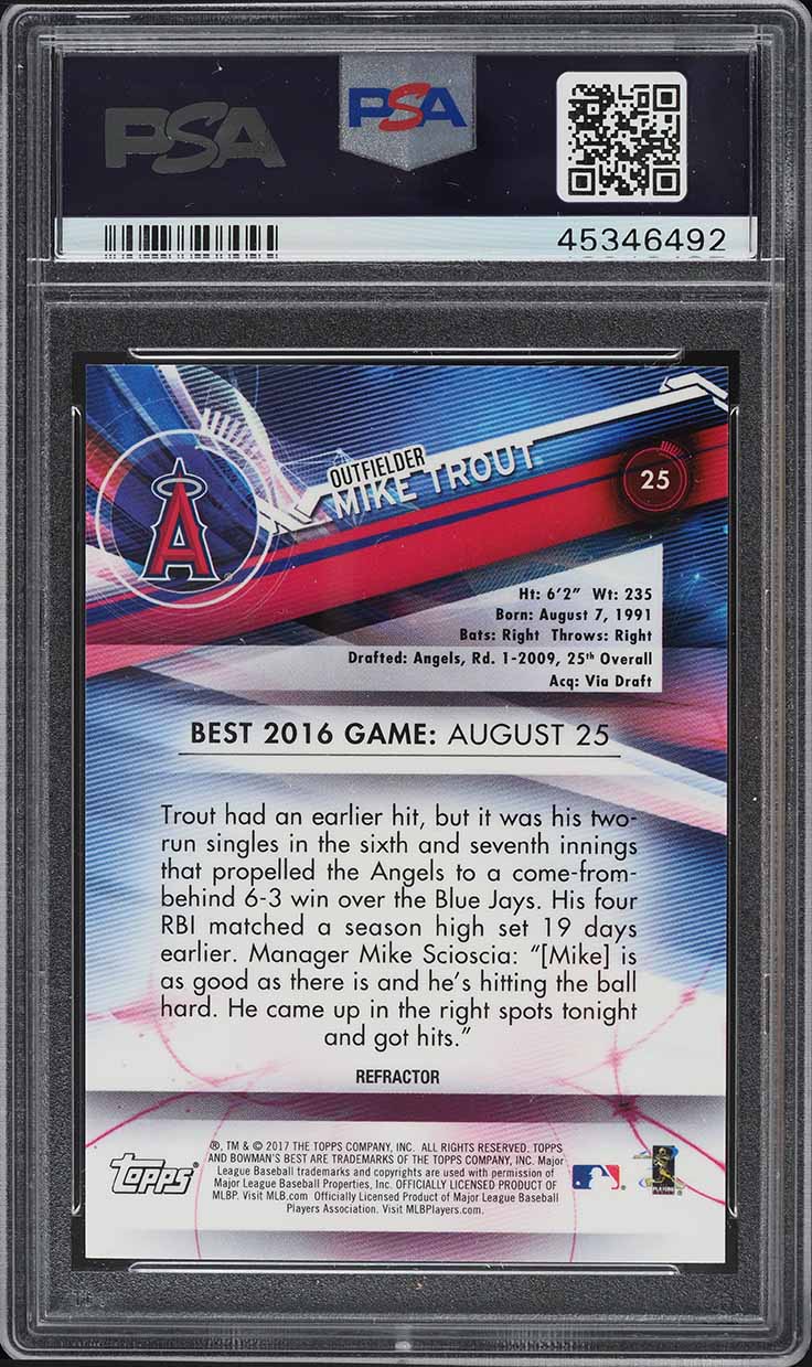 2017 Bowman's Best Gold Refractor Mike Trout /50 #25 PSA 10 GEM MINT