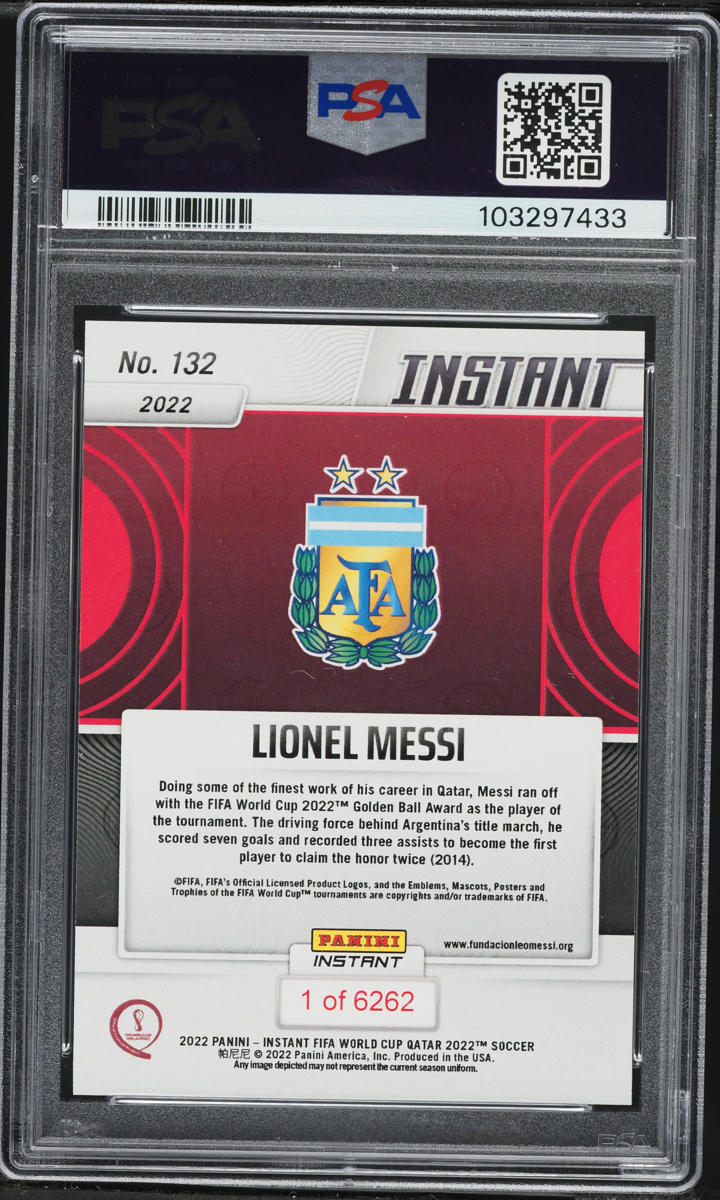 2022 Panini Instant FIFA World Cup Qatar Lionel Messi /6262 #132 PSA 9 MINT