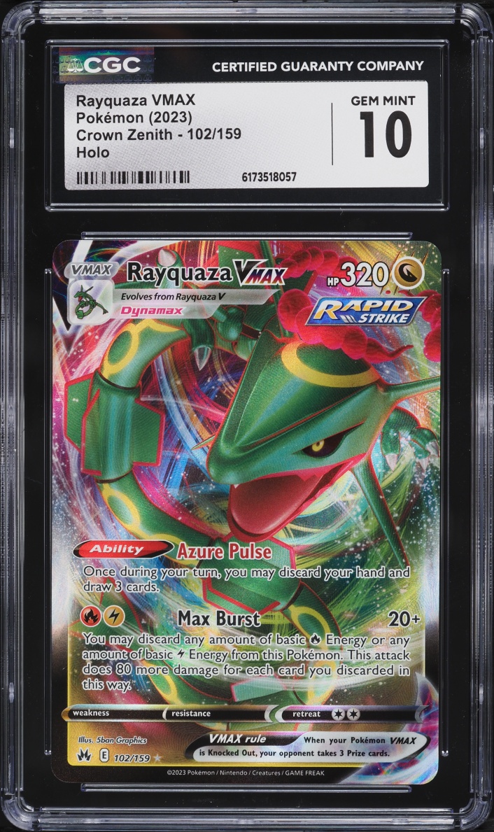 2023 Pokemon Sword & Shield Crown Zenith Alt Art Rayquaza VMAX #102 CGC 10 GEM MINT
