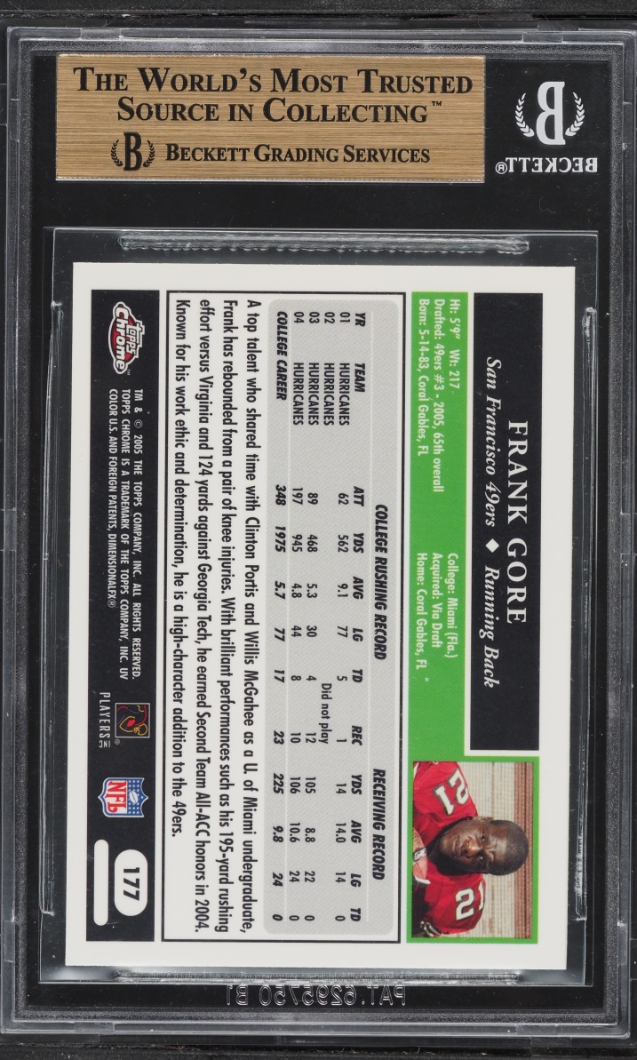 2005 Topps Chrome Frank Gore ROOKIE #177 BGS 9.5 GEM MINT