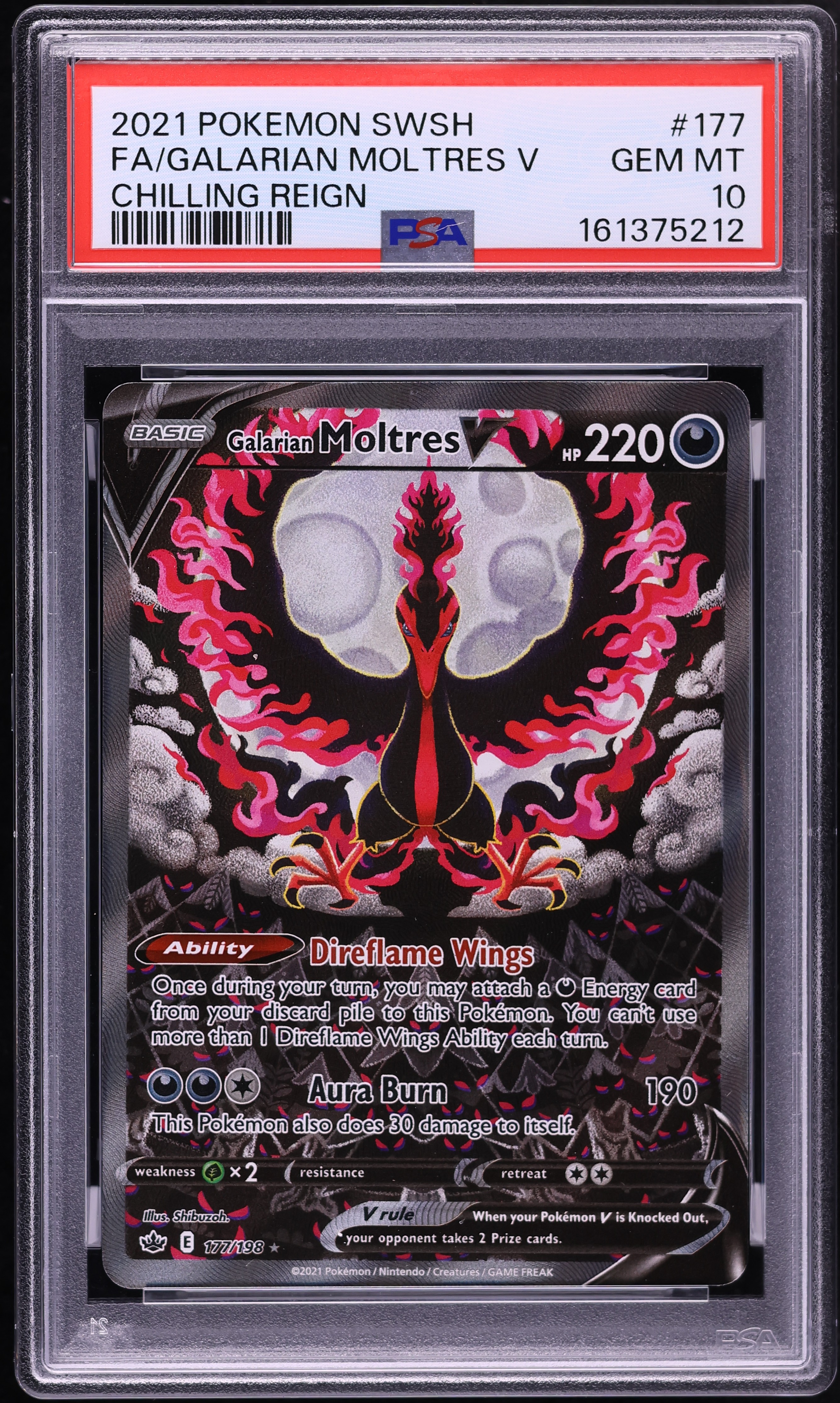 2021 Pokemon Sword & Shield Chilling Reign Alt Art Galarian Moltres V #177 PSA 10 GEM MINT