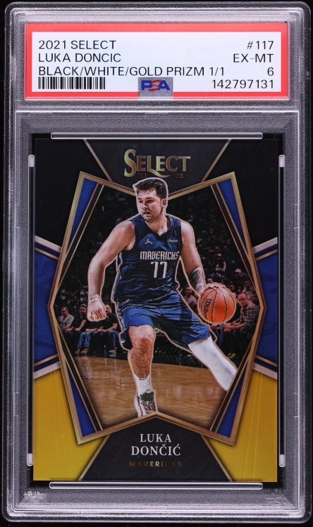 2021 Select Premier Level Black White Gold Prizm Luka Doncic 1/1 #117 PSA 6 EXMT - Photo 1