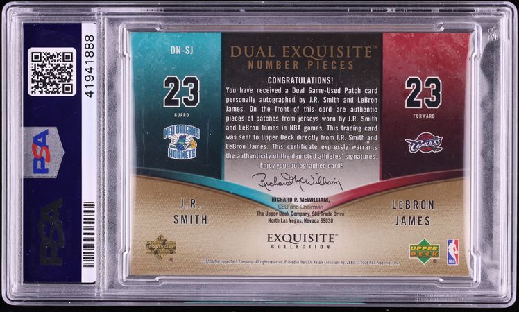 2005 Exquisite Collection Dual Numbers J.R. Smith LeBron James PATCH AUTO JERSEY # 23/23 PSA 8 - Photo 2