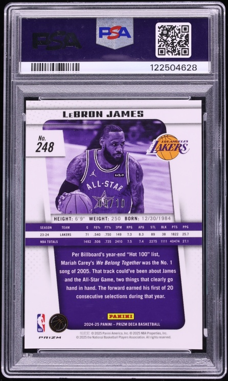 2024 Panini Prizm Deca Gold LeBron James /10 #248 PSA 9 MINT - Photo 2