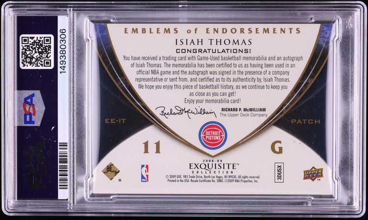 2008 Exquisite Collection Emblems Of Endorsements Isiah Thomas PATCH AUTO 7/7 #EE-IT PSA 5 EX - Photo 2