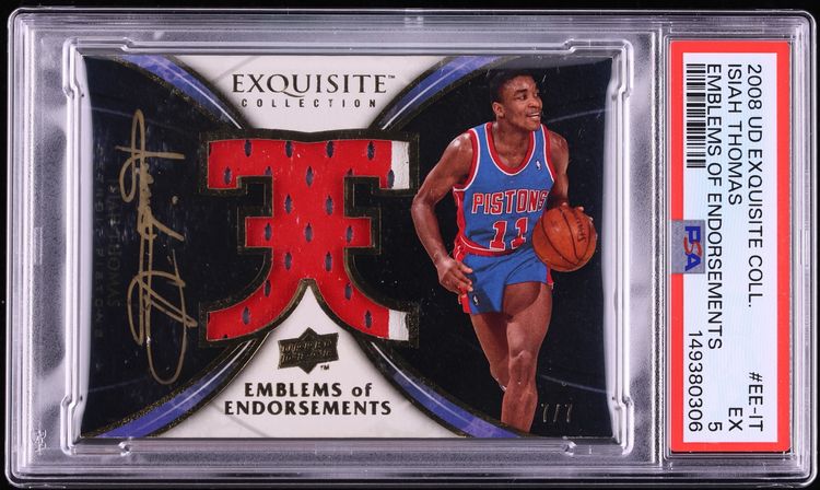 2008 Exquisite Collection Emblems Of Endorsements Isiah Thomas PATCH AUTO 7/7 #EE-IT PSA 5 EX
