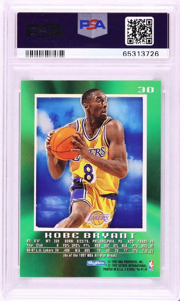 1996 Skybox E-X2000 Kobe Bryant ROOKIE #30 PSA 9 MINT on