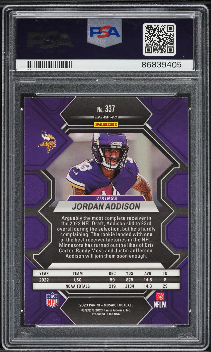 2023 Panini Mosaic Honeycomb Jordan Addison ROOKIE #337 PSA 10 GEM MINT
