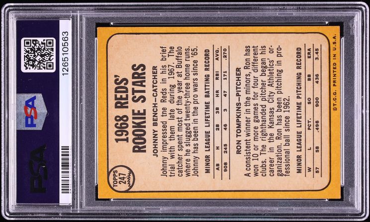 1968 Topps Johnny Bench ROOKIE #247 PSA 4 VGEX