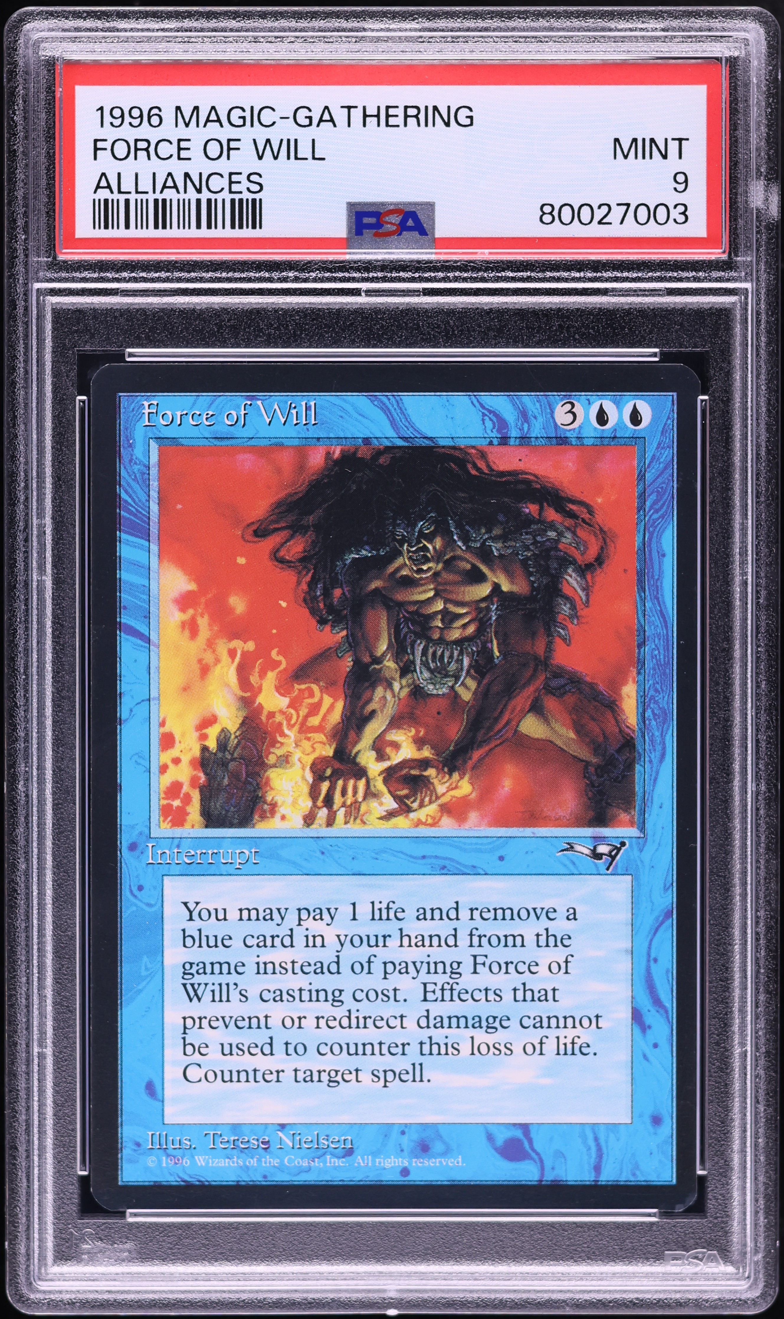 1996 Magic The Gathering MTG Alliances Force Of Will PSA 9 MINT