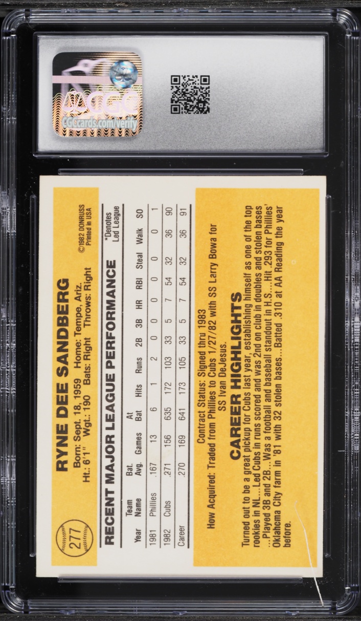 1983 Donruss Ryne Sandberg ROOKIE #277 CGC 8.5 NM-MT+