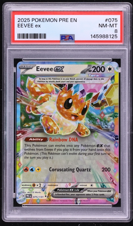 2025 Pokemon Scarlet & Violet Prismatic Evolutions Holo Eevee ex #75 PSA 8 NM-MT
