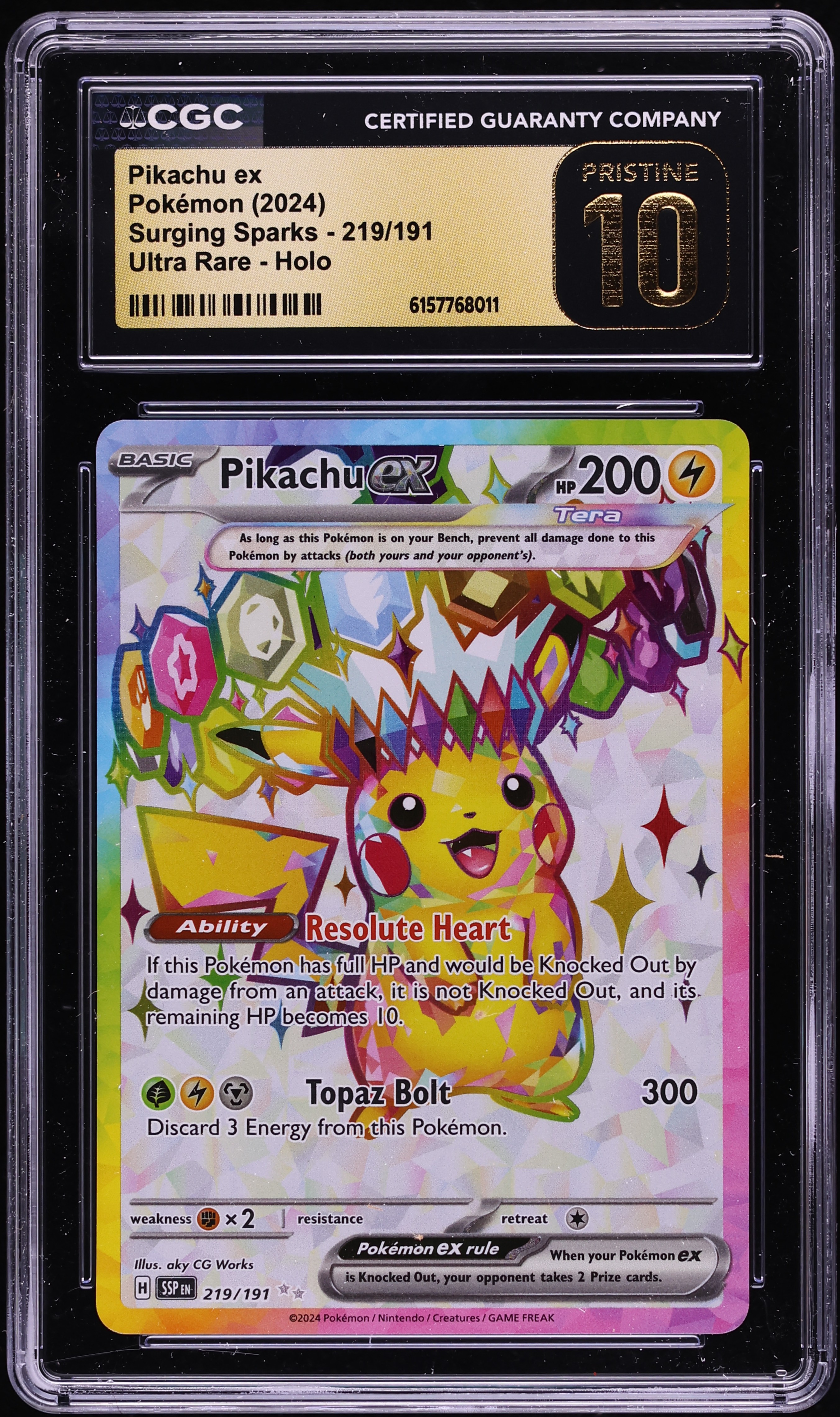 2024 Pokemon Scarlet & Violet Surging Sparks Full Art Pikachu Ex #219 CGC 10 PRISTINE