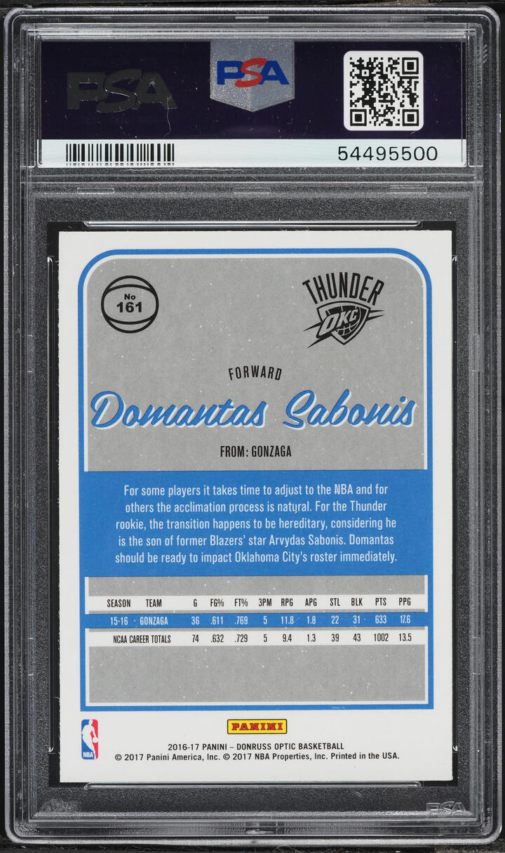 2016 Donruss Optic Domantas Sabonis ROOKIE #161 PSA 10 GEM MINT