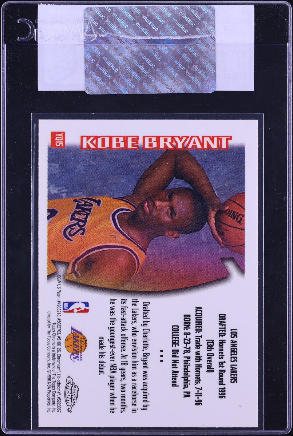 1996 Topps Chrome Youthquake Kobe Bryant ROOKIE #YQ15 CGC AUTH