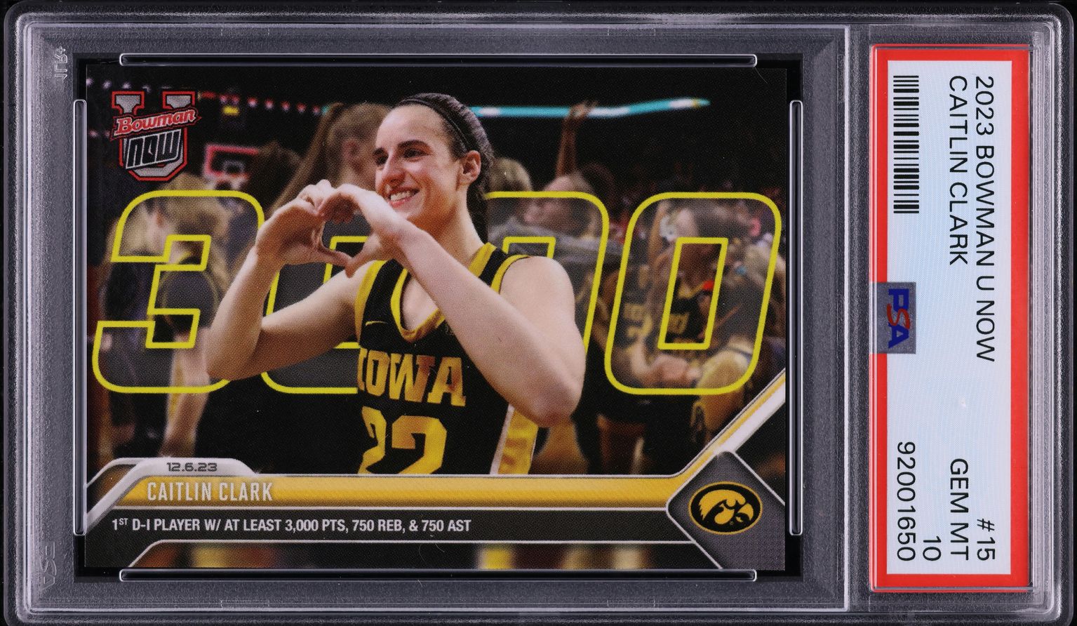 2023 Bowman U Now Caitlin Clark ROOKIE #15 PSA 10 GEM MINT