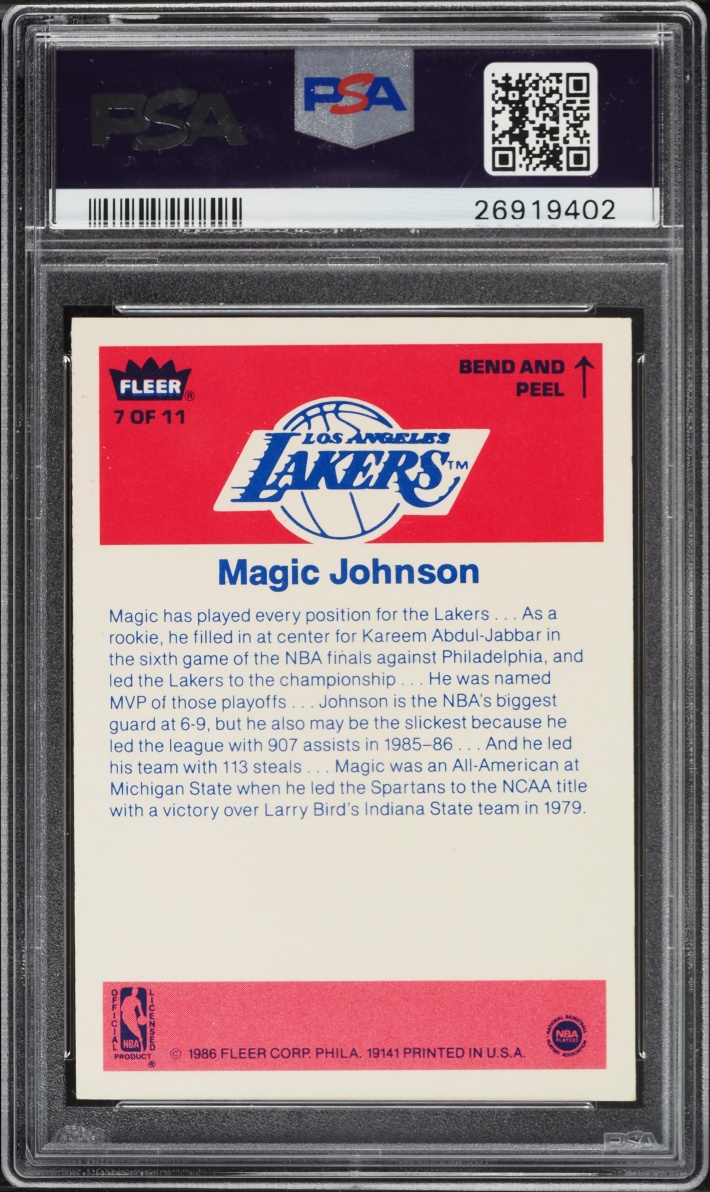 1986 Fleer Sticker Magic Johnson #7 PSA 9 MINT