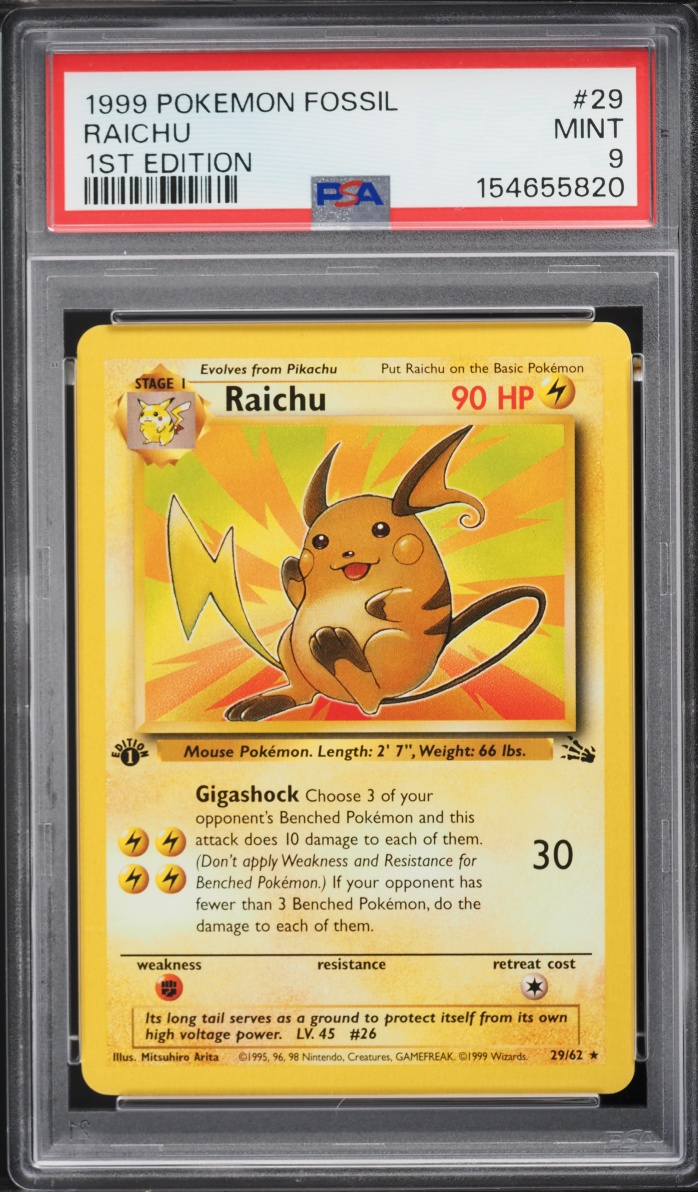 1999 Pokemon Fossil 1st Edition Raichu #29 PSA 9 MINT