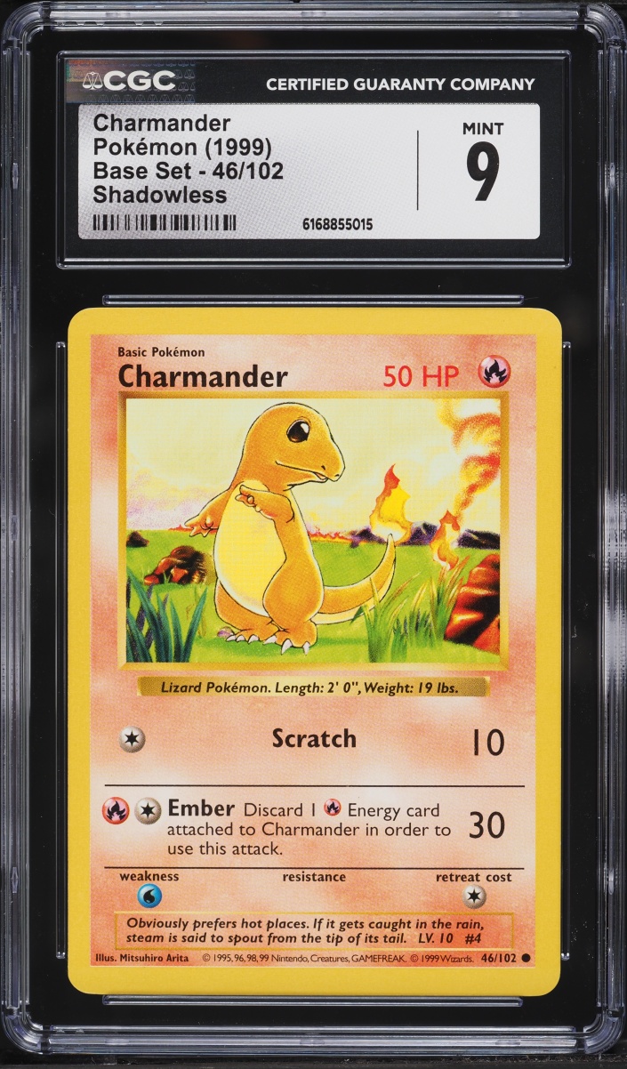 1999 Pokemon Base Set Shadowless Charmander #46 CGC 9 MINT