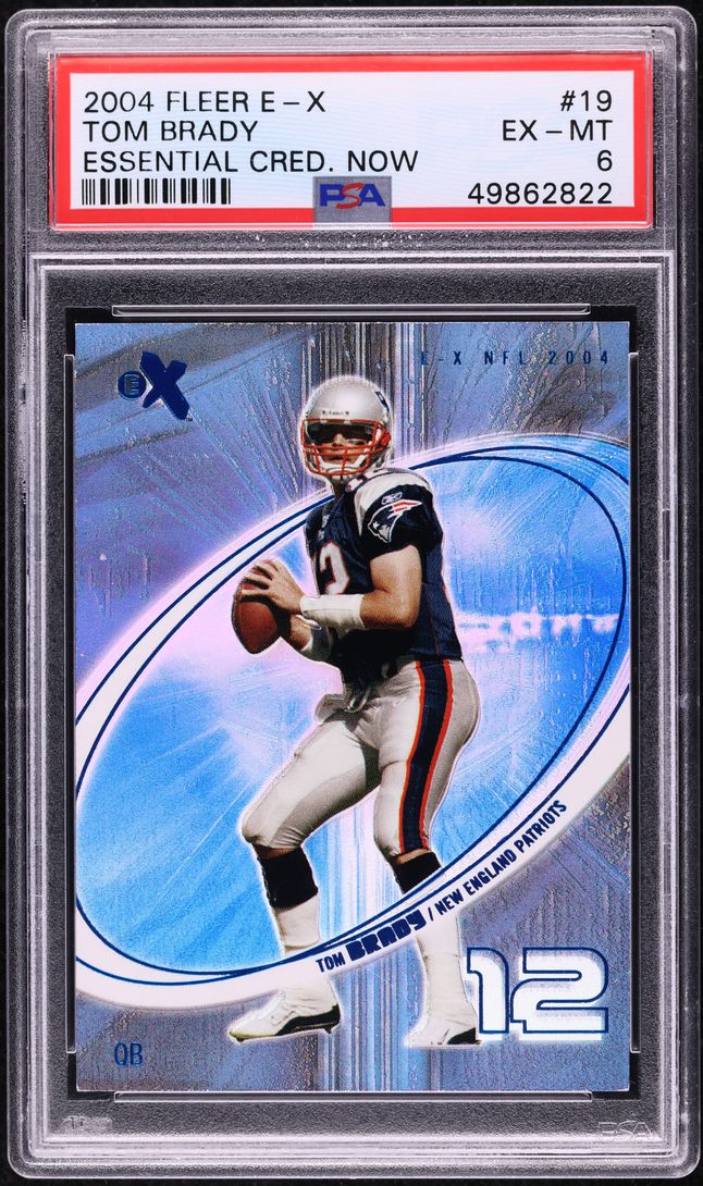 2004 Fleer E-X Essential Credentials Now Tom Brady JERSEY # 12/19 #19 PSA 6 EXMT