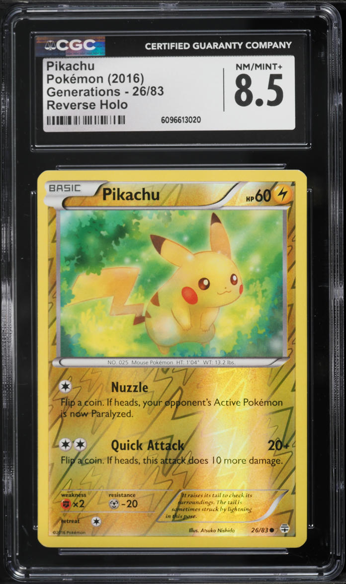 2016 Pokemon XY Generations Reverse Holo Pikachu #26 CGC 8.5 NM-MT+