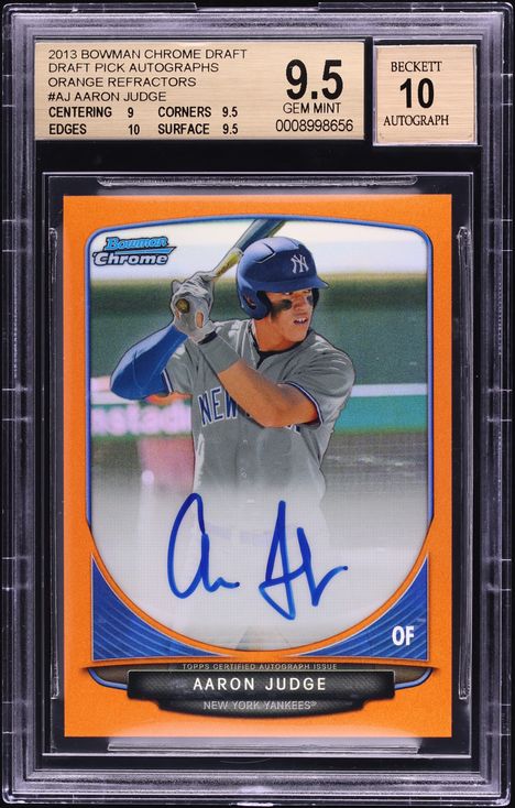 2013 Bowman Chrome Draft Orange Refractor Aaron Judge PROSPECT AUTO /25 BGS 9.5