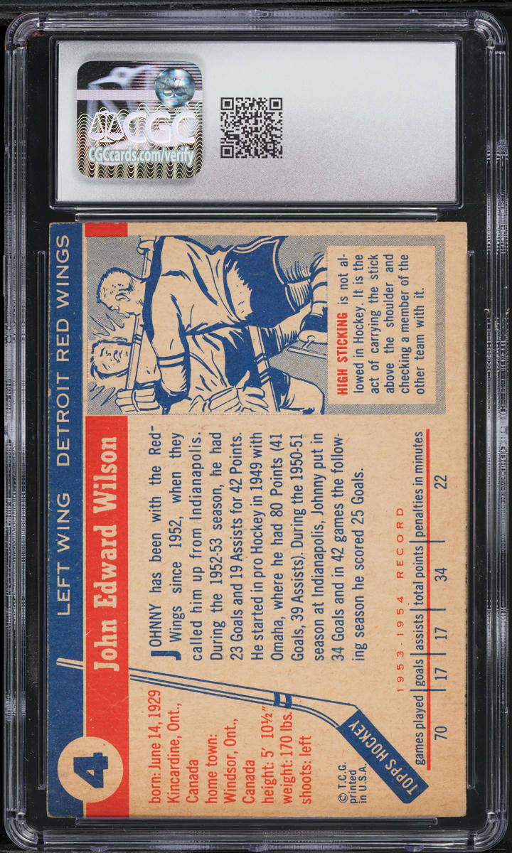1954 Topps Hockey Johnny Wilson #4 CGC 3.5 VG+
