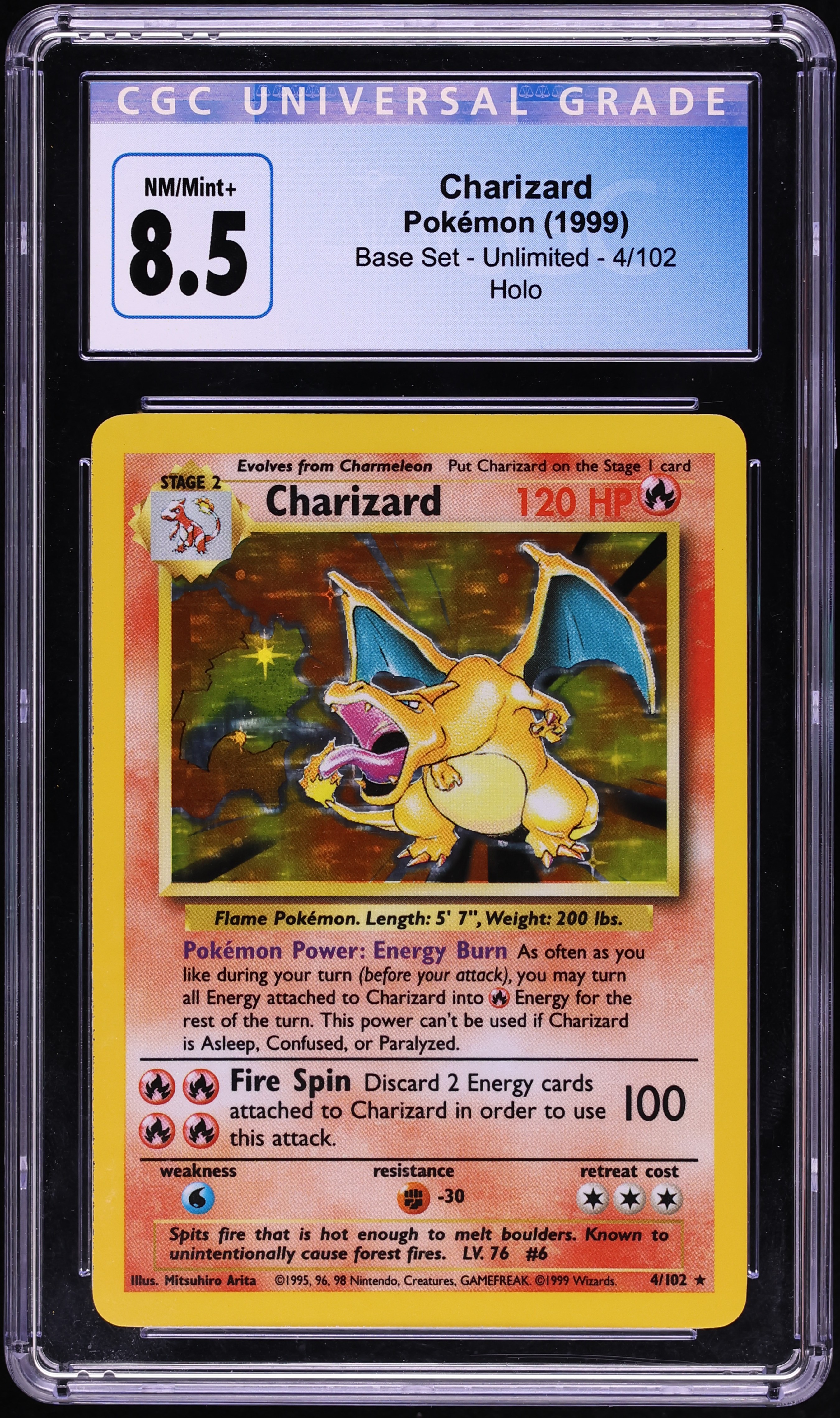 1999 Pokemon Base Set Holo Charizard #4 CGC 8.5 NM-MT+