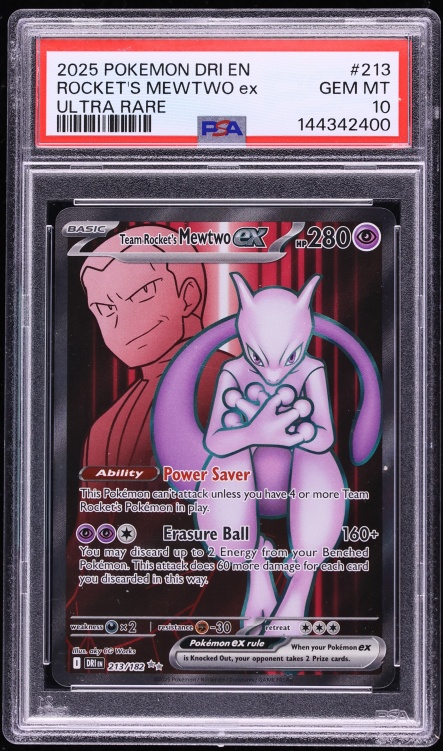 2025 Pokemon Scarlet & Violet Destined Rivals Full Art Team Rocket's Mewtwo ex #213 PSA 10 GEM