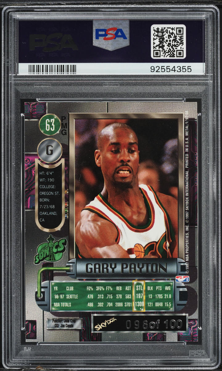 1997 Metal Universe Precious Metal Gems PMG Red Gary Payton /100 #63 PSA 7 NRMT