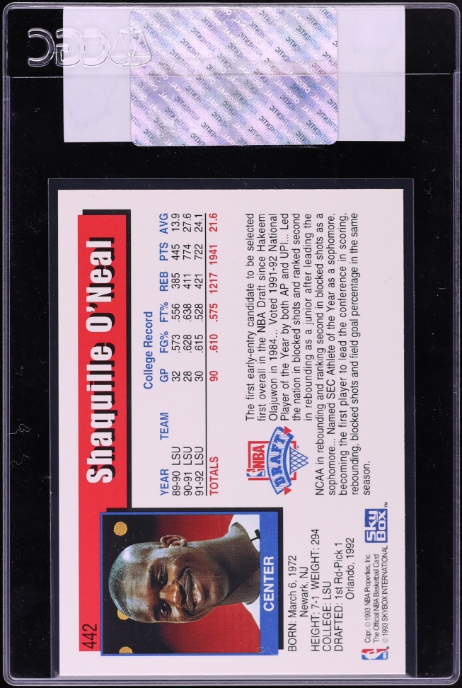 1992 Hoops Shaquille O'Neal ROOKIE #442 CGC AUTH