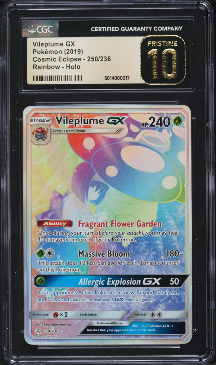 2019 Pokemon Sun & Moon Cosmic Eclipse Rainbow Rare  Vileplume GX #250 CGC 10 PRISTINE