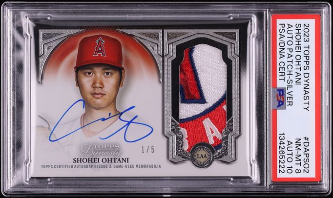 2023 Topps Dynasty Silver Shohei Ohtani PATCH AUTO DNA 10 1/5 #DAP-SO2 PSA 8 NM-MT