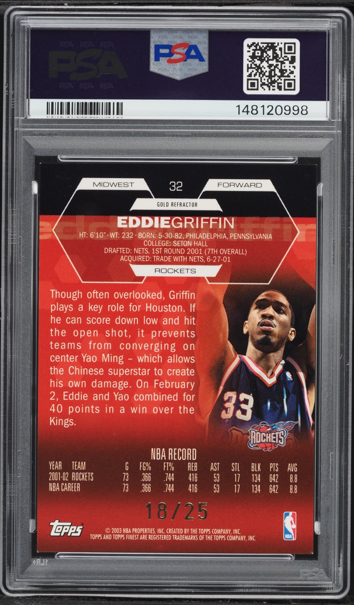 2002 Finest Gold Refractor Eddie Griffin /25 #32 PSA 8 NM-MT