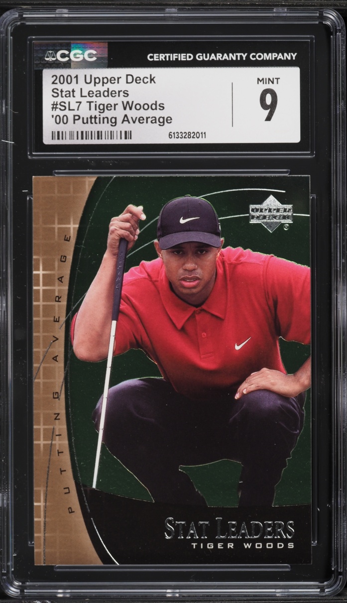 2001 Upper Deck Stat Leaders '00 Putting Average Tiger Woods ROOKIE #SL7 CGC 9 MINT