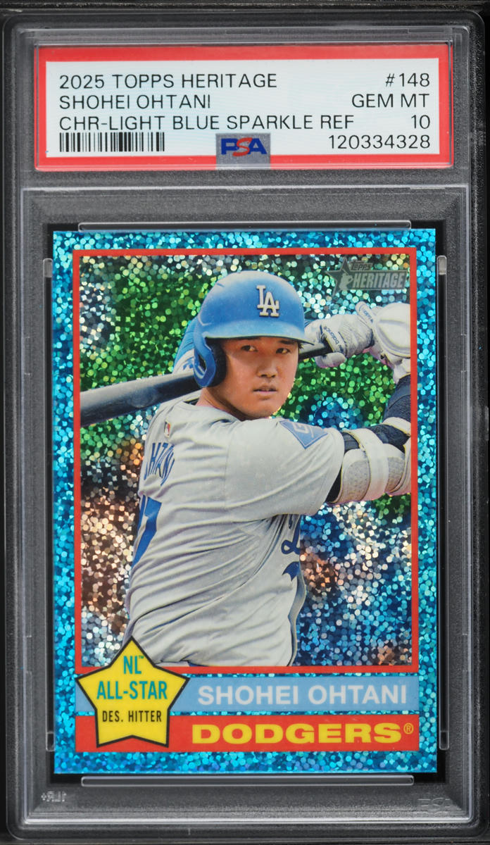 2025 Topps Heritage Chrome Light Blue Sparkle Refractor Shohei Ohtani #148 PSA 10 GEM MINT