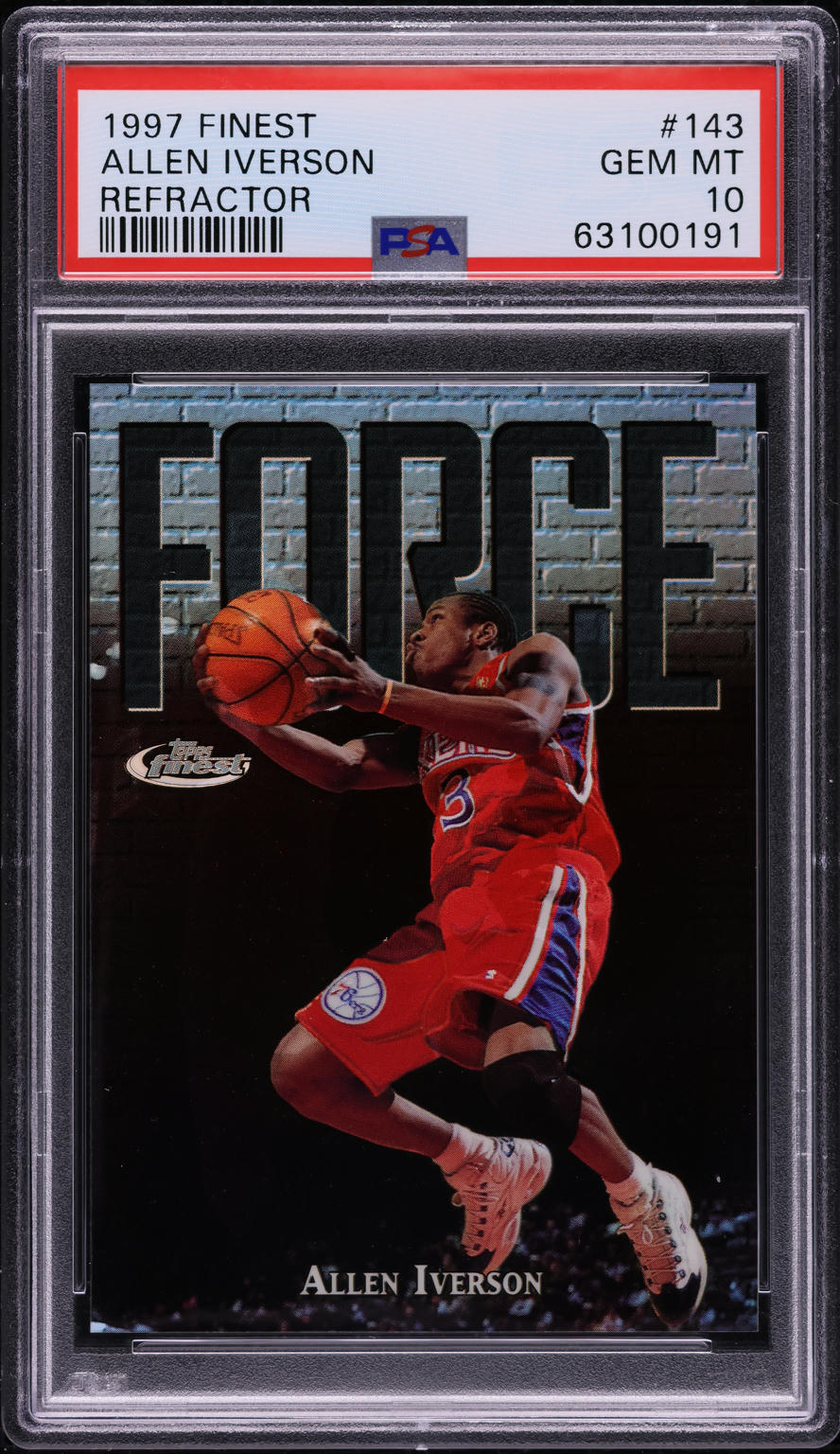 1997 Finest Refractor Allen Iverson /1090 #143 PSA 10 GEM MINT - Main Image