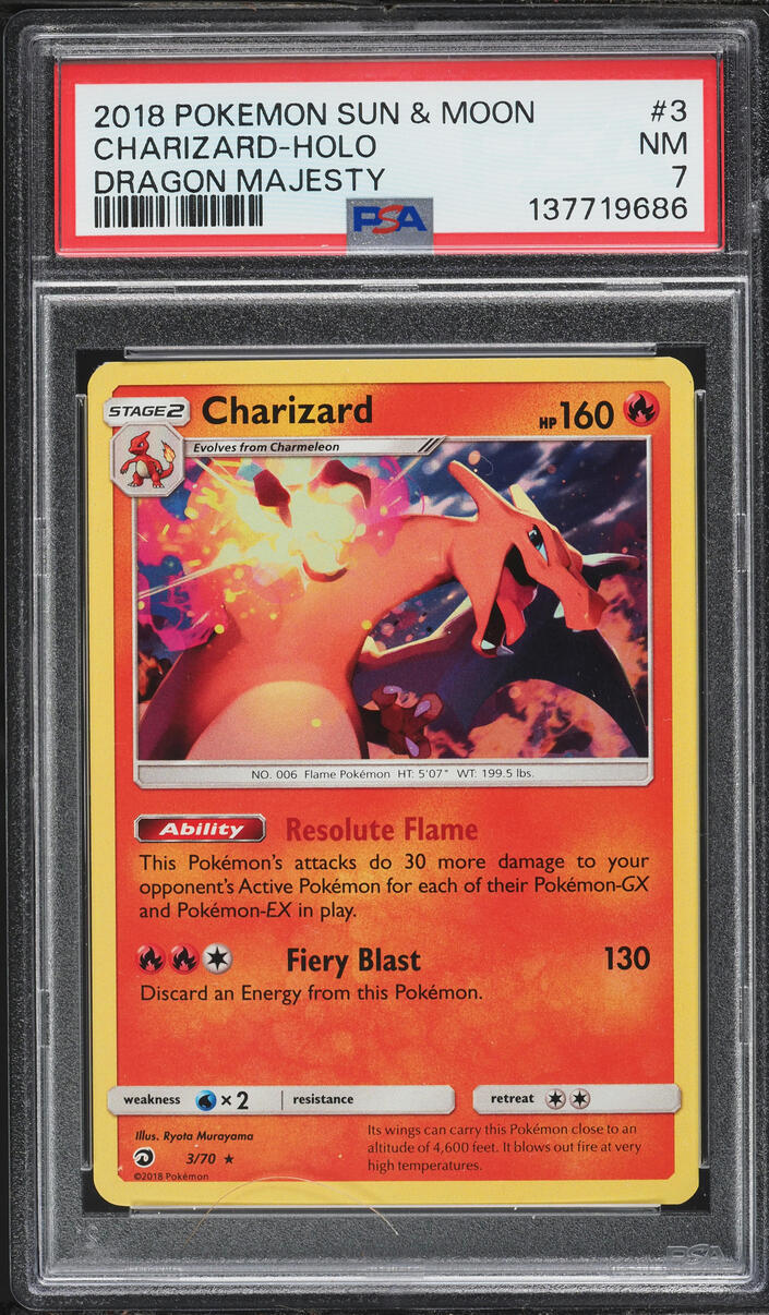 2018 Pokemon Sun & Moon Dragon Majesty Holo Charizard #3 PSA 7 NRMT