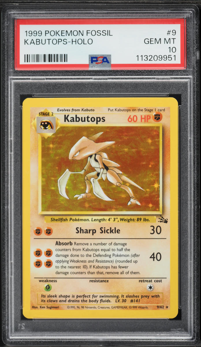 1999 Pokemon Fossil Holo Kabutops #9 PSA 10 GEM MINT