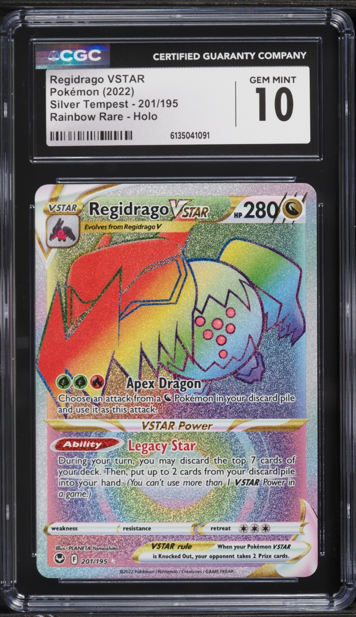 2022 Pokemon Sword & Shield Silver Tempest Rainbow Rare Regidrago VSTAR #201 CGC 10 GEM MINT