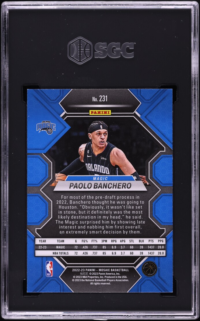 2022 Panini Mosaic Paolo Banchero ROOKIE #231 SGC 9.5 MINT+
