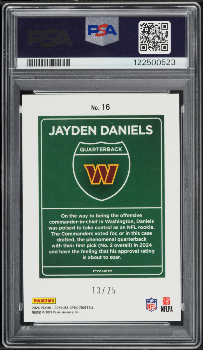 2024 Donruss Optic Downtown Black Pandora Jayden Daniels ROOKIE /25 #16 PSA 10 GEM MINT