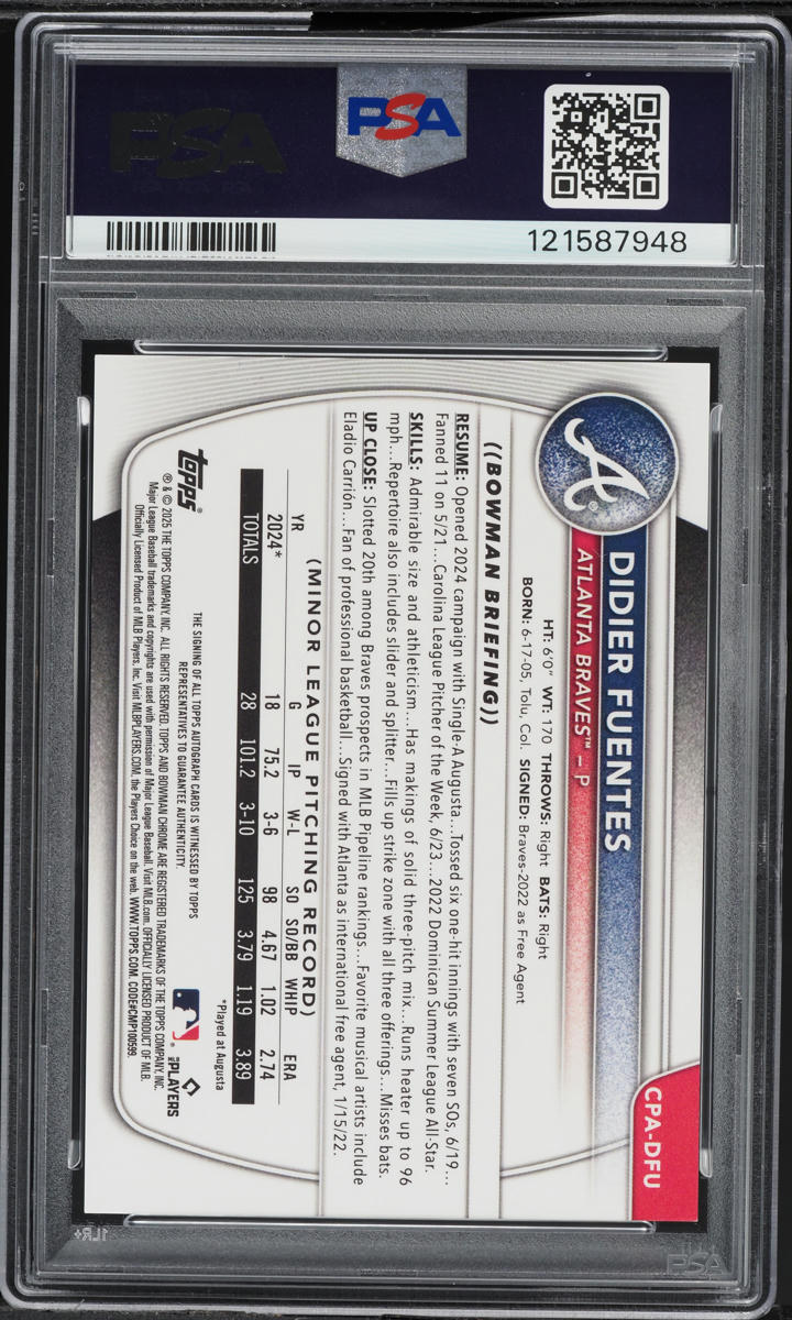 2025 Bowman Chrome Orange Wave Didier Fuentes PROSPECT AUTO /25 #CPA-DFU PSA 10 GEM MINT