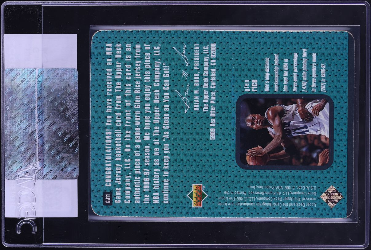 1997 Upper Deck Game Jerseys Glen Rice PATCH #GJ11 CGC AUTH - Photo 2