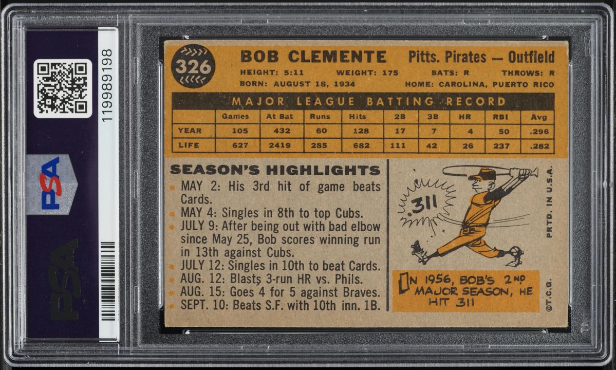 1960 Topps Roberto Clemente #326 PSA 4 VGEX