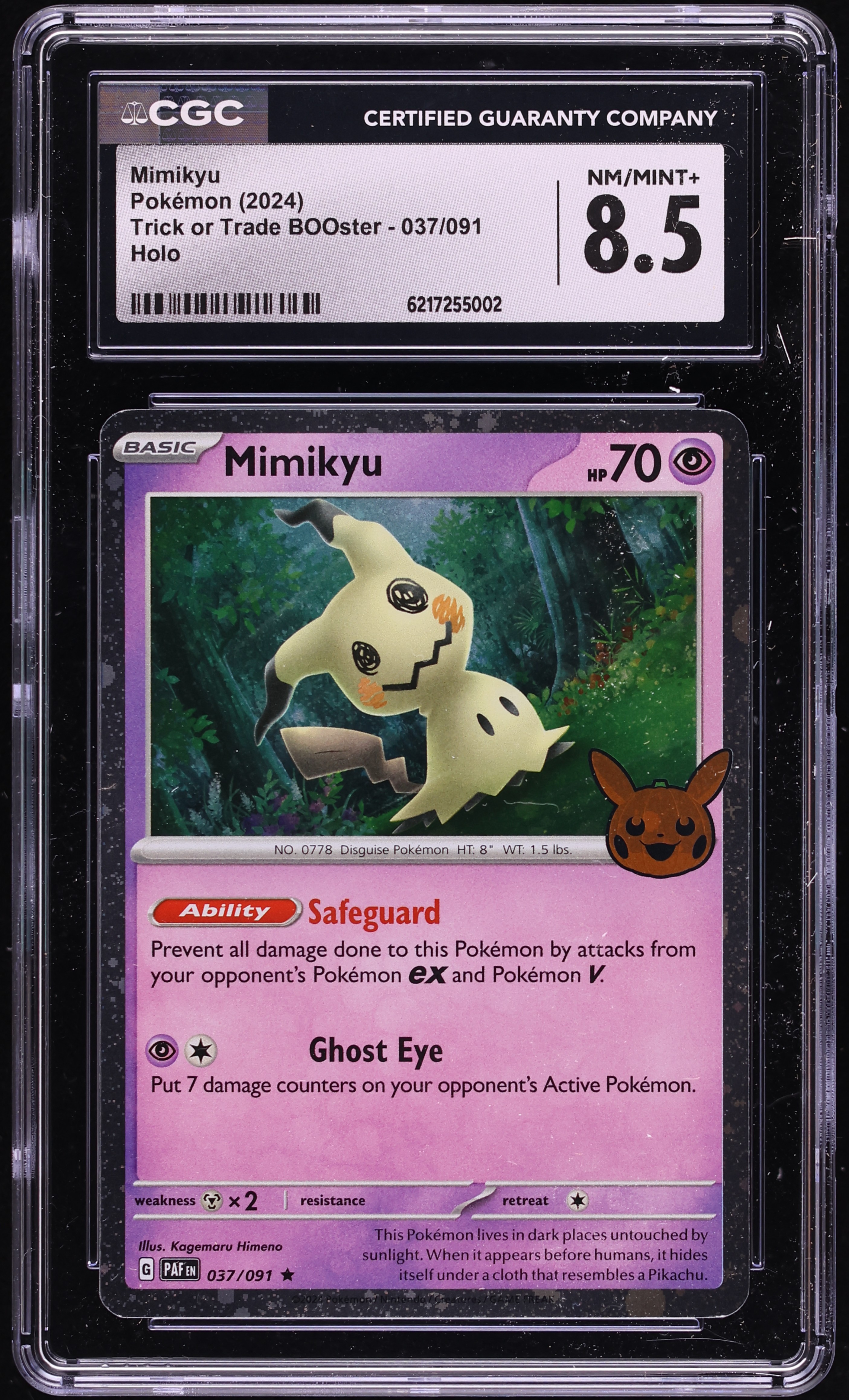 2024 Pokemon Scarlet & Violet Trick Or Trade BOOster Holo Mimikyu #37 CGC 8.5 NM-MT+
