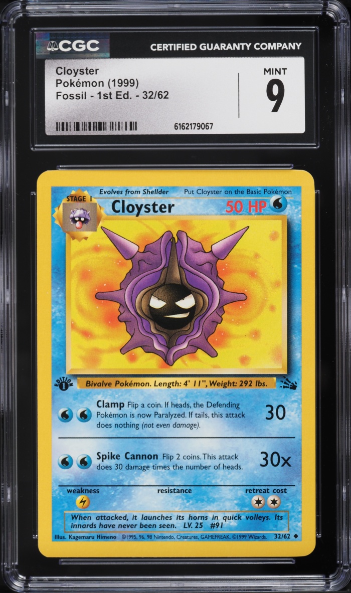 1999 Pokemon Fossil 1st Edition Cloyster #32 CGC 9 MINT