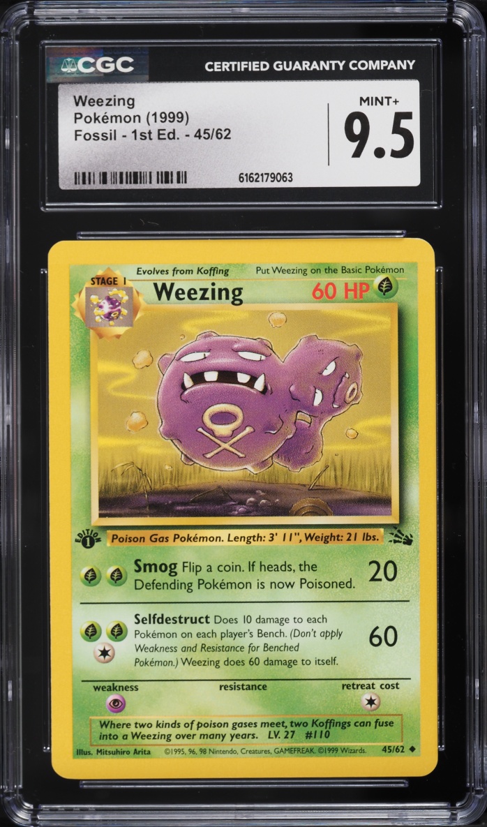 1999 Pokemon Fossil 1st Edition Weezing #45 CGC 9.5 MINT+