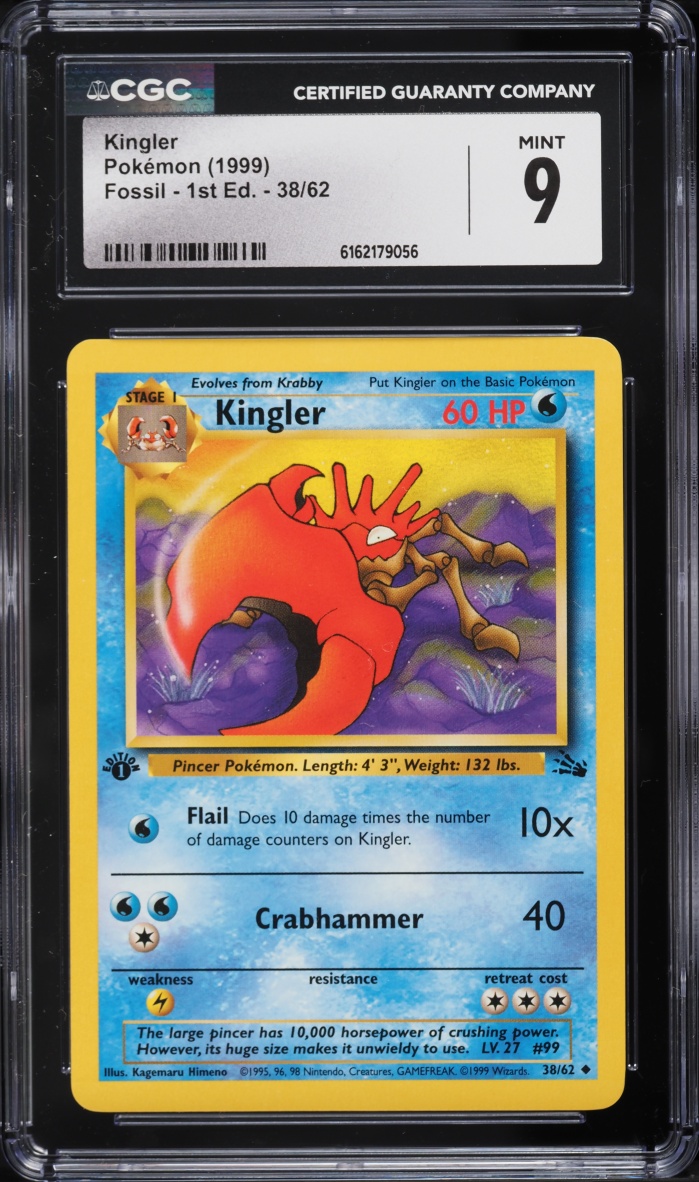 1999 Pokemon Fossil 1st Edition Kingler #38 CGC 9 MINT