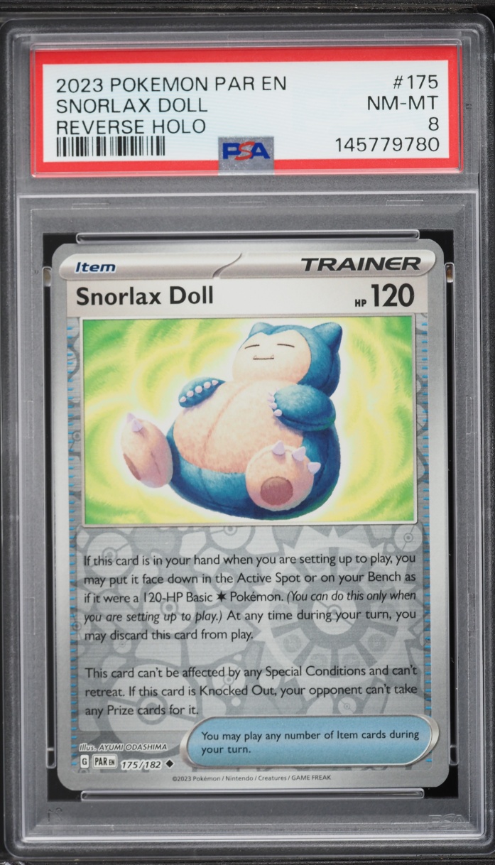 2023 Pokemon Scarlet & Violet Paradox Rift Reverse Holo Snorlax Doll #175 PSA 8 NM-MT